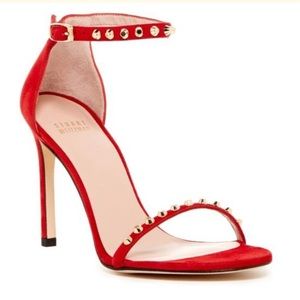 New STUART WEITZMAN Whatastud Nudistsong Suede Heels Red Heels